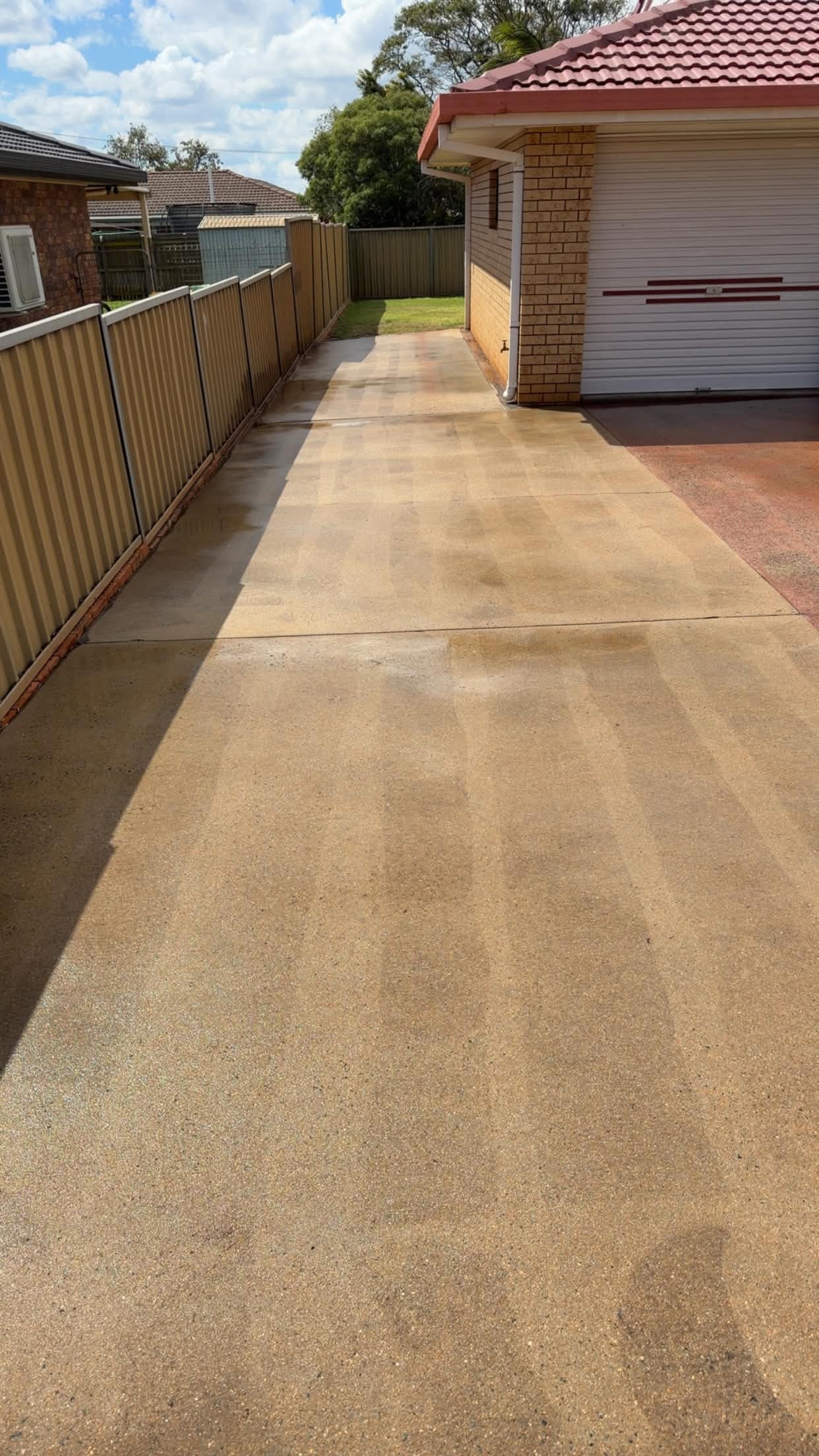 Concrete driveway after pressure washing